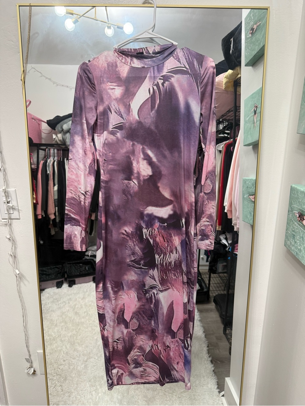 SHEIN Purple Abstract Long Sleeve Maxi Dress